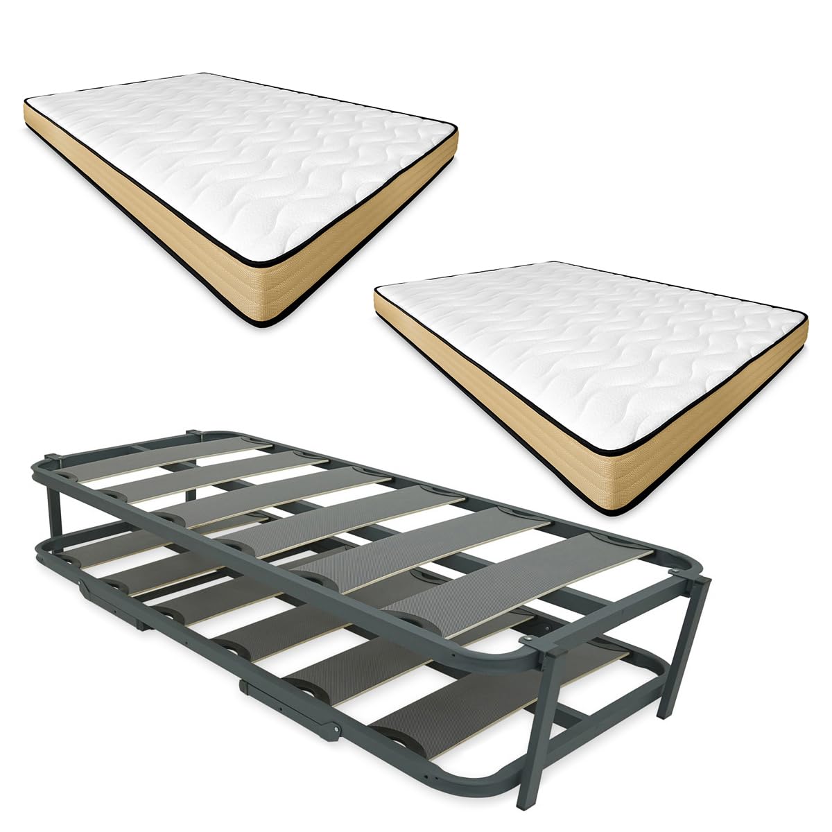 Duérmete Online - Cama Completa con 2 Colchones Aura Reversible + Cama Nido Reforzada, 90 x 190