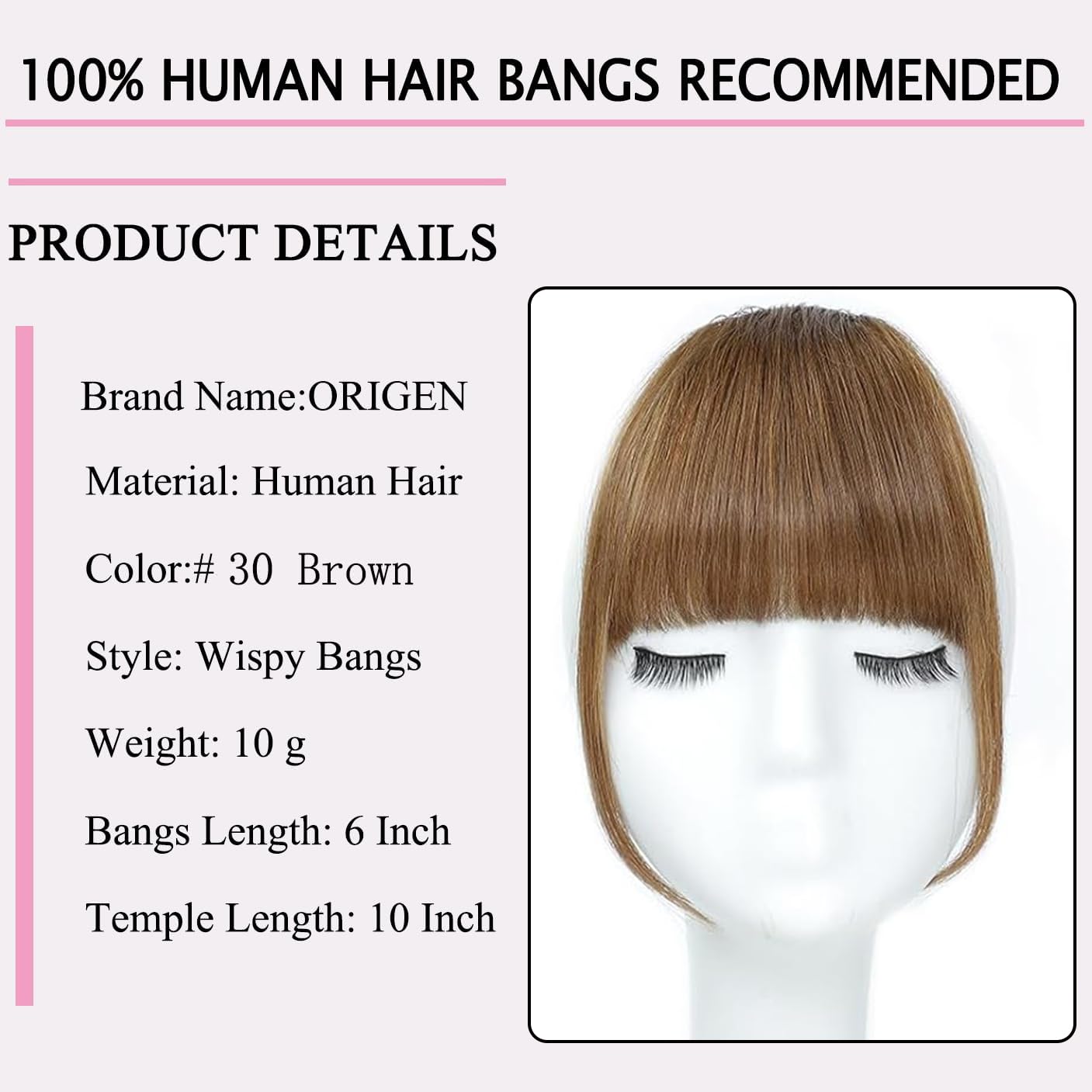 ORIGEN Clip in Bangs Real Human Hair Clip on Wispy Bangs Fringe with Temples Hairpieces Fake Front Bangs Extensions for Women Light Brown Color - Image 2