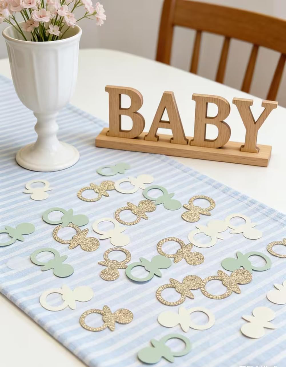 Sage Green Gold Pacifiers Table Confetti Scatters Neutral Baby Shower Boy Girl First Birthday Party Favors Gift Wrap Decor Supplies, 200PCS