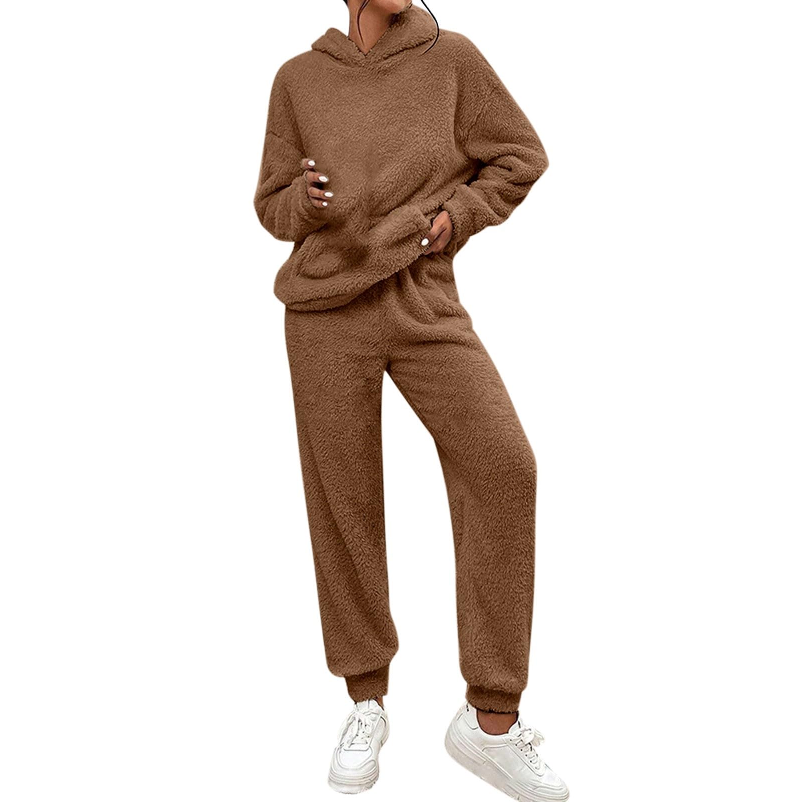 IQYU Tuta da donna per il tempo libero, in pile, da jogging, da donna, con cappuccio, per lo sport, per il sonno, a maniche lunghe con cappuccio