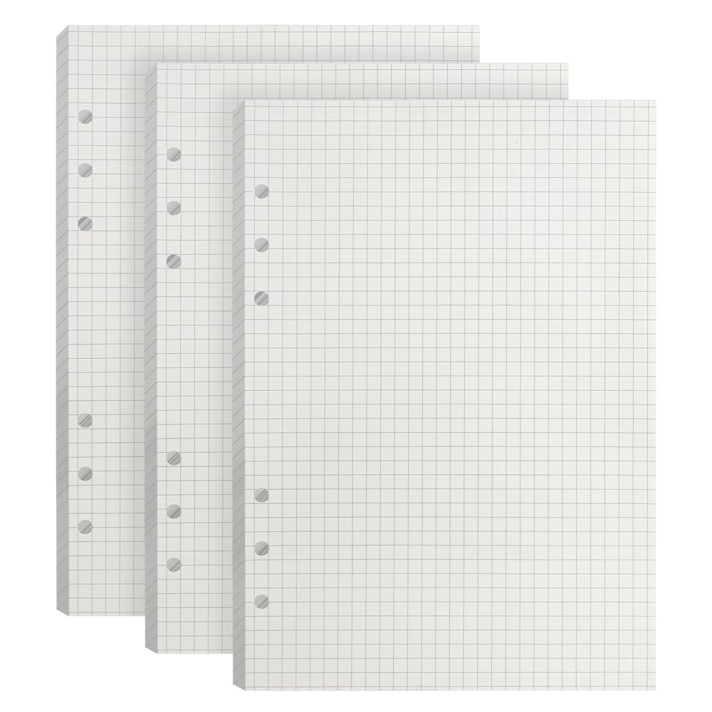 3 Paquets Recharge A5 6 Trous Quadrillé 135 Feuilles 270 Pages - Papier Crème Doux Anti-Pénétration