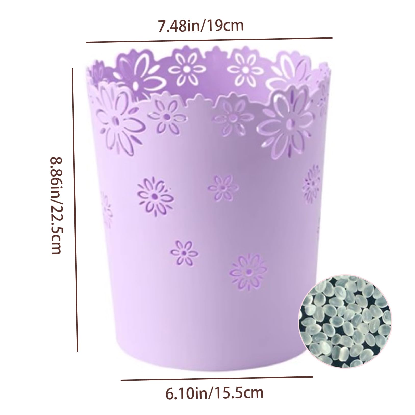 Poubelle à Papier 7, 5 Pouces en Plastique Creux Corbeille à Papier Fleur Dentelle Ronde pour Chambre Salle de Bain Cuisine Bureau M Violet
