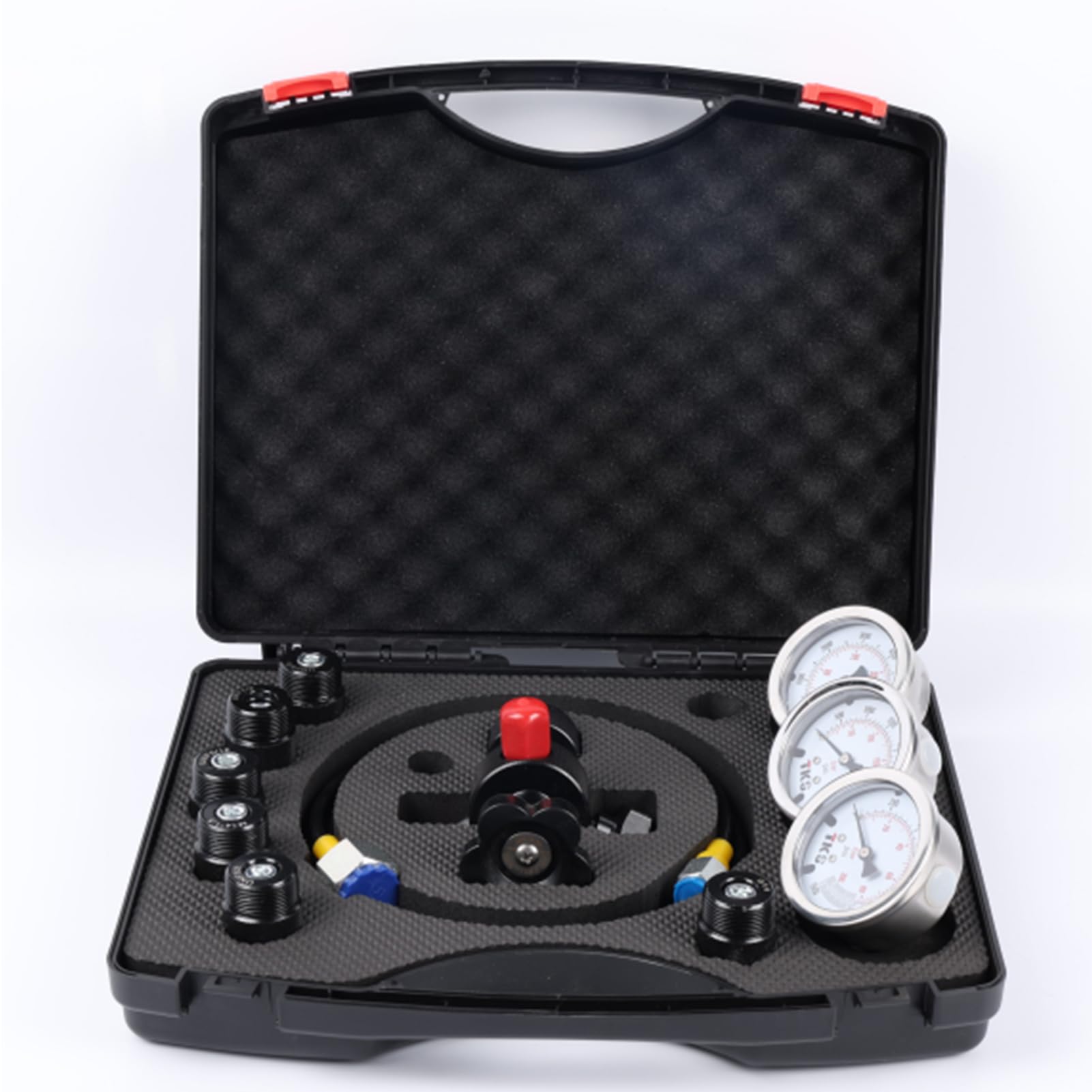 Kit De Carga Para Acumuladores HidráUlicos De NitróGeno, Kit De Prueba De PresióN HidráUlica, Sistema De Prueba De PresióN De NitróGeno Con 7 Acoplamientos Cruzados, 3 ManóMetros (100/250/400 Bar)