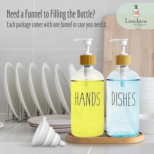 Miniatura 9 de Juego de dispensador de jabón de vidrio transparente con bandeja, dispensador de jabón transparente para platos y manos, botellas dispensadoras de