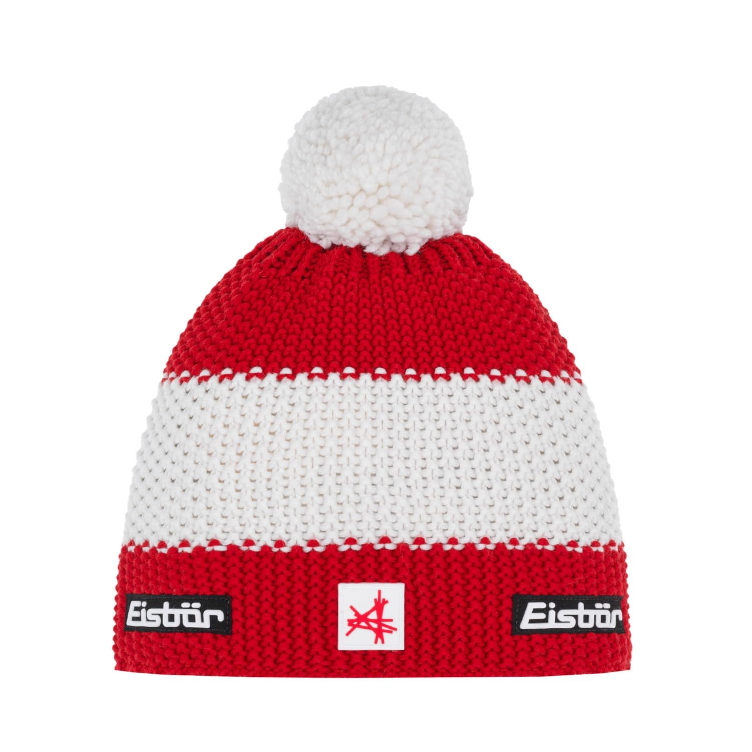 Eisbär Mütze Herren & Damen Star Pompon Ski Austria rot-weiß-rot - Merino Wintermütze Unisex mit Fleece schützt vor Kälte und Wind - Bommelmütze atmungsaktiv elastisch Haube aus Österreich