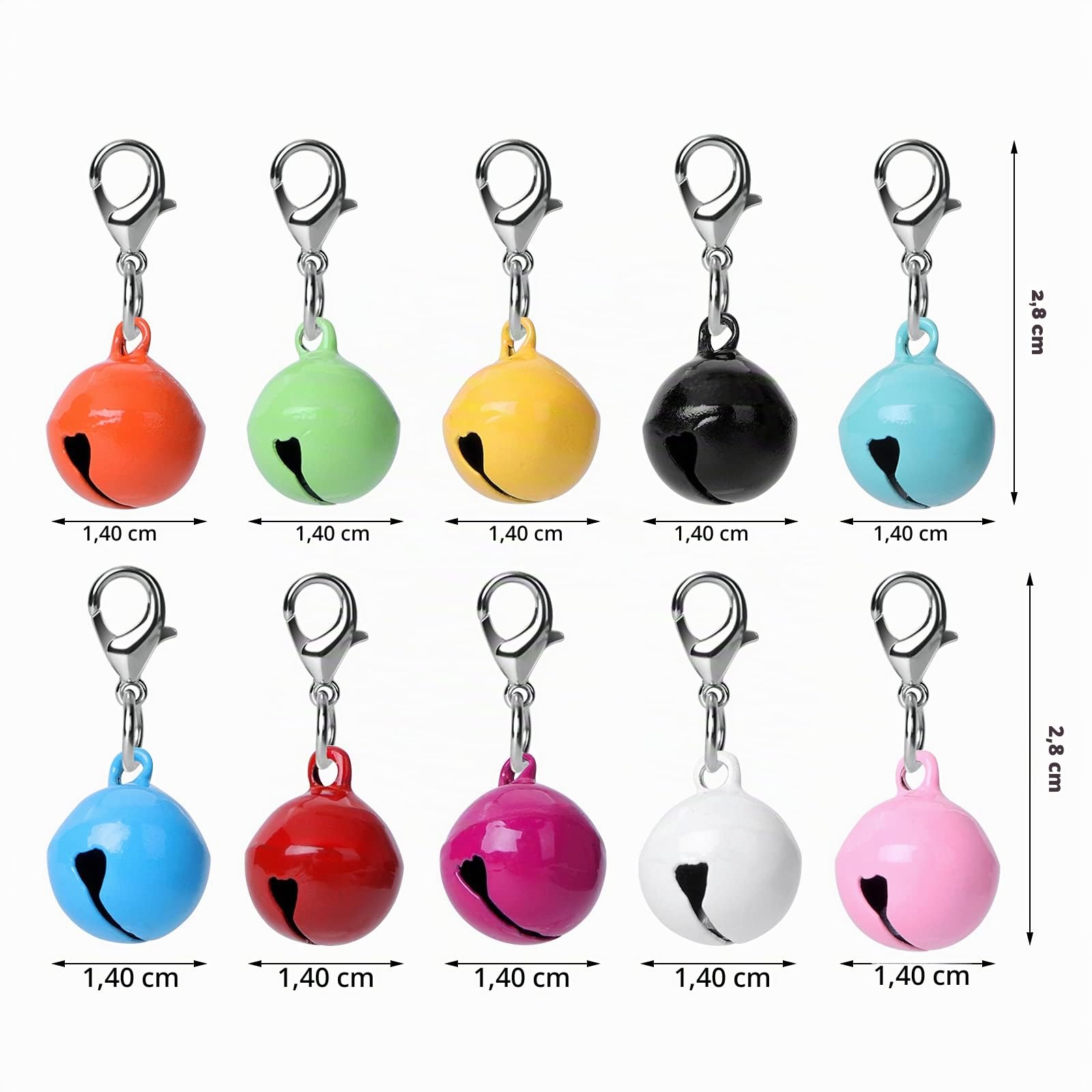 Molain Lot de 10 clochettes colorées pour collier de chat et chien, petites clochettes colorées avec fermoirs, accessoires de collier pour animaux de compagnie, festival, fête, loisirs créatifs