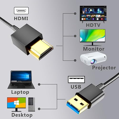 Miniatura 6 de Cable USB a HDMI, adaptador USB a HDMI para monitor, adaptador USB-A macho a HDMI macho para TVreproductor de DVDproyectormonitor-6.6FT2M (negro)