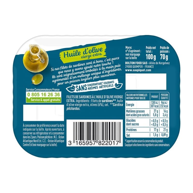 SAUPIQUET FILETS SARDINES HUILE D'OLIVE VIERGE EXTRA 100G - SAUPIQUET - LOT DE 5 - Offre Special