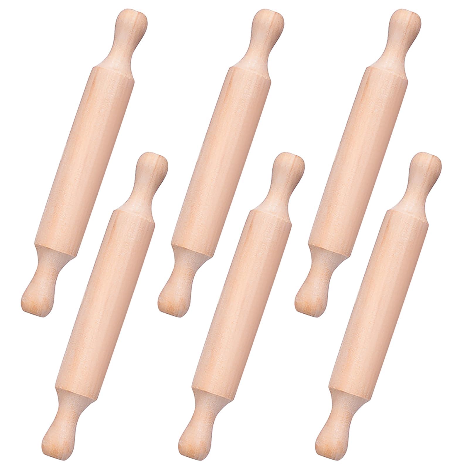 KIPTVO 6PCS Small Rolling Pin, Non-Stick Wooden Mini Rolling Pins for Baking, 2 Rollers Handle Easy-Grip Dough Roller, for Playdough, Cookie, Pie Crust & Pastry Making