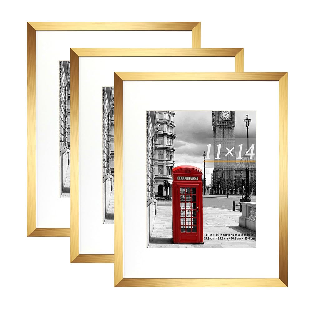 Scholar Tree Gold Glod Picture Frames 14X11 Inch 3 Pack, Picture Frame For Tabletop And Wall Mounting, Mount For Picture 8X10