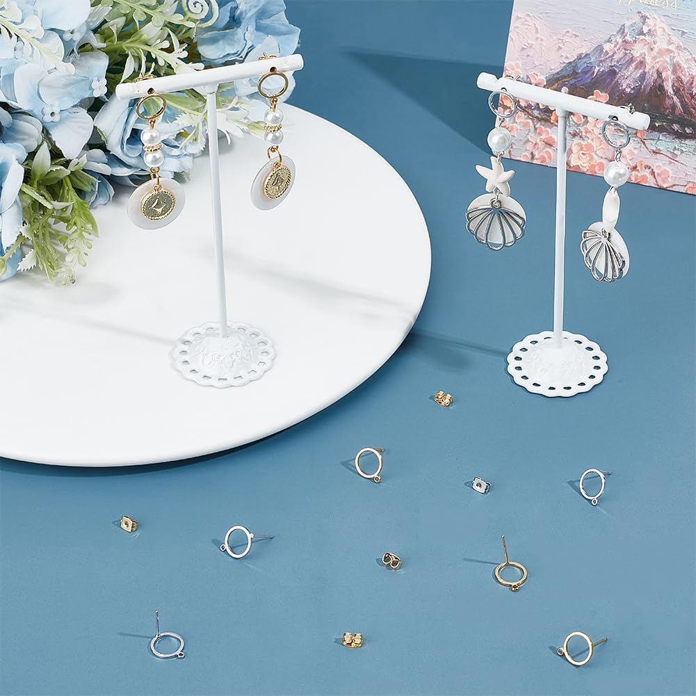 Beebeecraft 1 Box 20Pcs Circle Earring Findings Real 18K Gold & Platinum Plated Brass Geometry Round Hollow Post Stud with Loop for Earring Jewelry Making