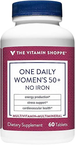 The Vitamin Shoppe One Daily Multivitamínico para mujer 50+ sin hierro, suplemento multimineral, apoya la producción de energía, apoya la salud