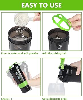 Protein Shaker Bottle - Sports Water Bottle - Non Slip 3 Layer