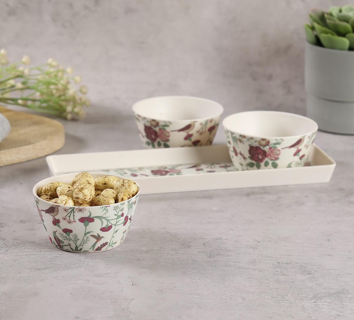 Sponsored Ad - India Circus by Krsnaa Mehta Grey Floral Galore Bamboo Snack Bowls and Tray Set for Serving | Kitchenware, Home Decoration | Useful for Dry Fruits, Snacks, Sweets | Set of 4