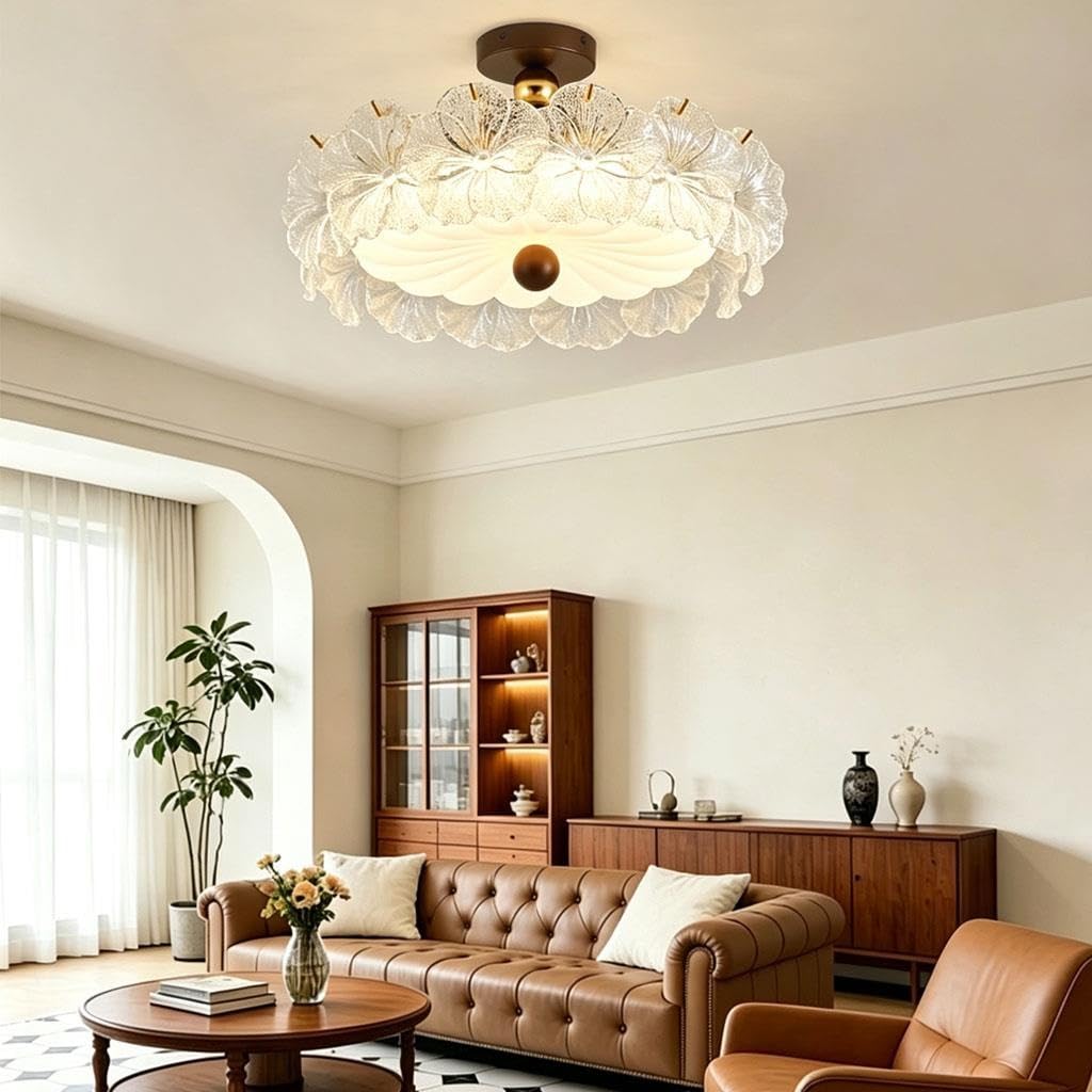 50 Cm LED Oświetlenie Sufitowe 3 Temperatury Barwowe Szklana Klosz Lampy Lampa Sufitowa W Kształcie Kwiatu Do Wnętrz Oprawa Sufitowa Retro Do Salonu Odpowiednie Do Sypialni Jadalni Gabinetu