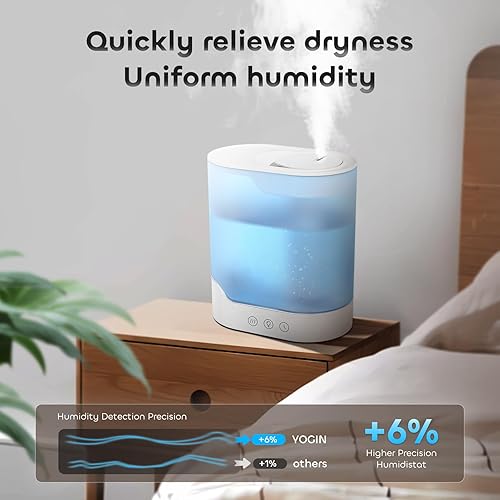 Miniatura 3 de YOGIN Humidificador de aire para dormitorio, humidificador de niebla fría de llenado superior de 3L y difusor de aceite esencial, ultra silencioso