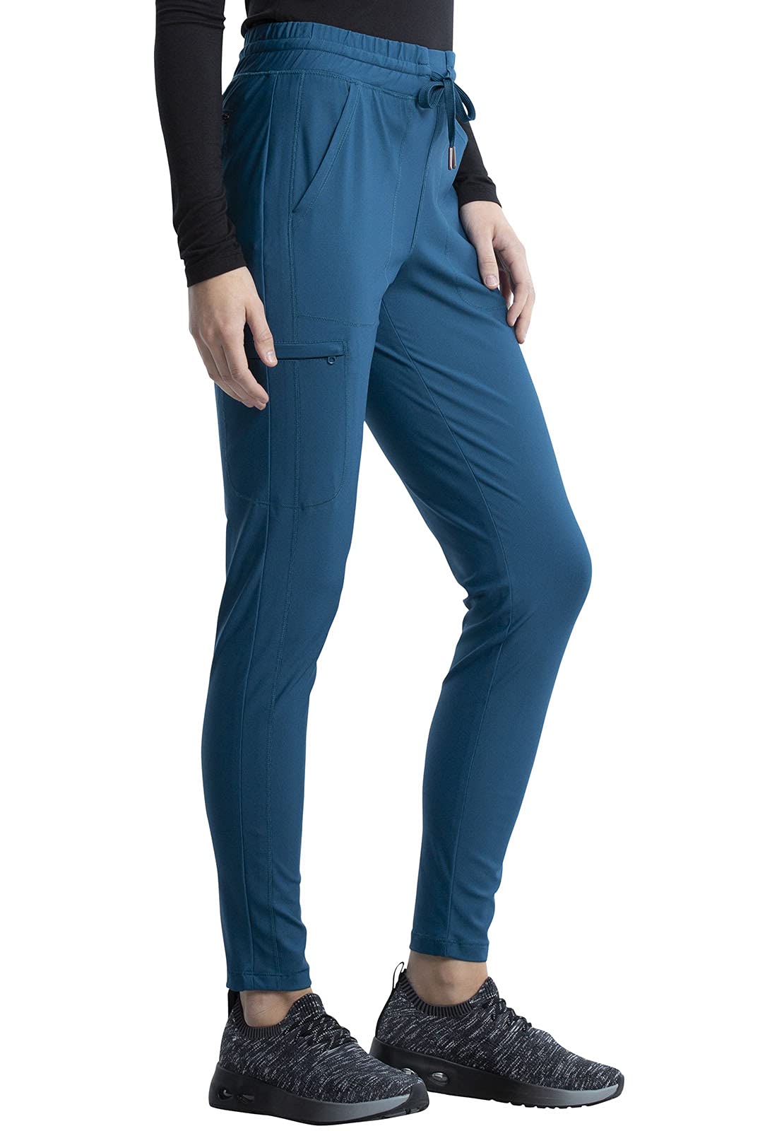 Cherokee CK840 - Conjunto de ropa quirúrgica para mujer, 7 bolsillos, cuello en V, dobladillo curvado CK840 y pantalón de pierna cónica de tiro medio con cordón CK095, azul caribeño, camiseta 2XL /