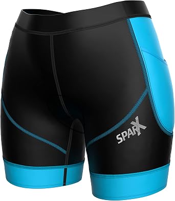Sparx Energy Women Triathlon Shorts| Womens Triathlon Bike Short 7 Tri Shorts Women Black/Aqua