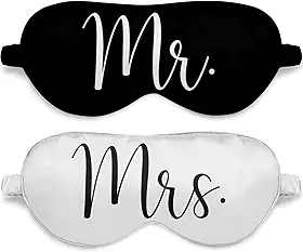 Ethisa Máscara de dormir Sr. e Sra. - Jogos de casamento vendados para recepção - Máscara de Olhos de Noivo e Noiva para Casais - Máscara de Noiva para Dormir Noiva para Ser - Conjunto de Presente de