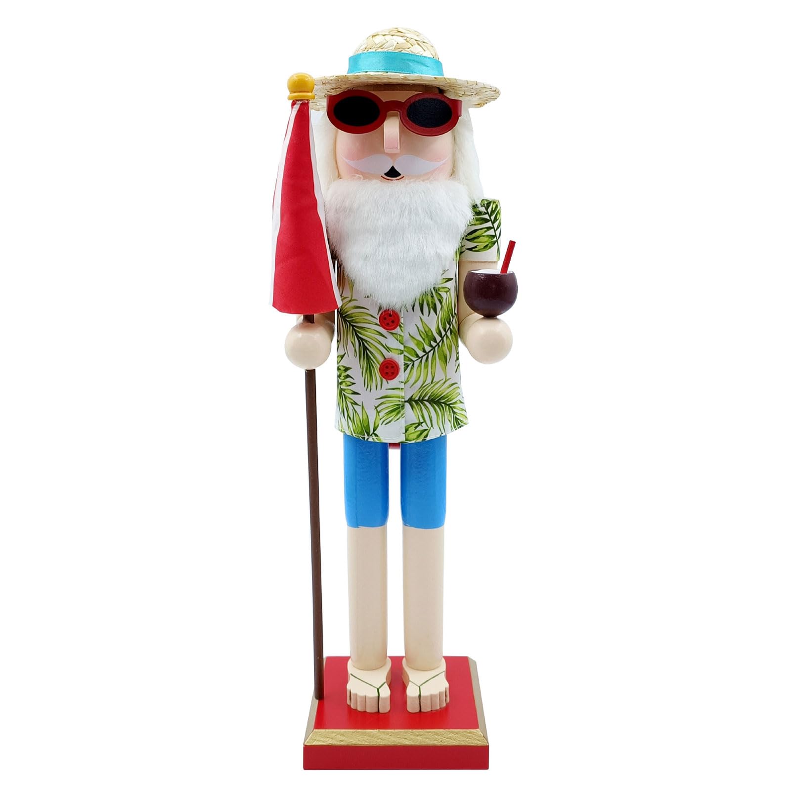 Tsophreniq Wood Nutcrackers Figures Unique Beach July Santa Straw Hat Sunglasses Christmas Characters for Mantelpiece Nutcrackers