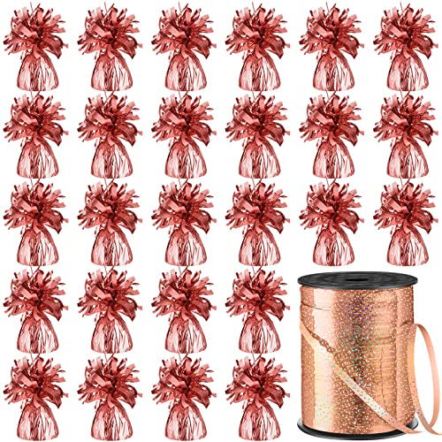 Yunsailing 25 Pcs Heavy Metallic Balloon Weights with 500 yd Iridescent Ribbon, 5.3 oz Balloon Holder Anchors for Helium Balloons Graduation Wedding Birthday Party Decor (Rose Gold)