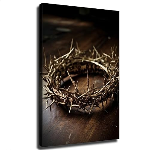 Póster de corona de espinas de Jesús, arte de pared, decoración de sala de estar, dormitorio, pintura al óleo moderna (marco, 8 x 12 pulgadas)