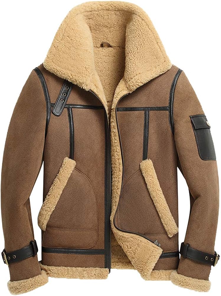 Denny&Dora 2019 New Mens Shearling Coat Short Fur Coat Brown