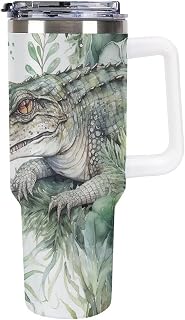 40 Oz Tumbler Leakproof Insulated Stainless Steel Water Bottles with Straw Lid Crocodile Green Capacity Car Cup Fits in Car Cup Holder