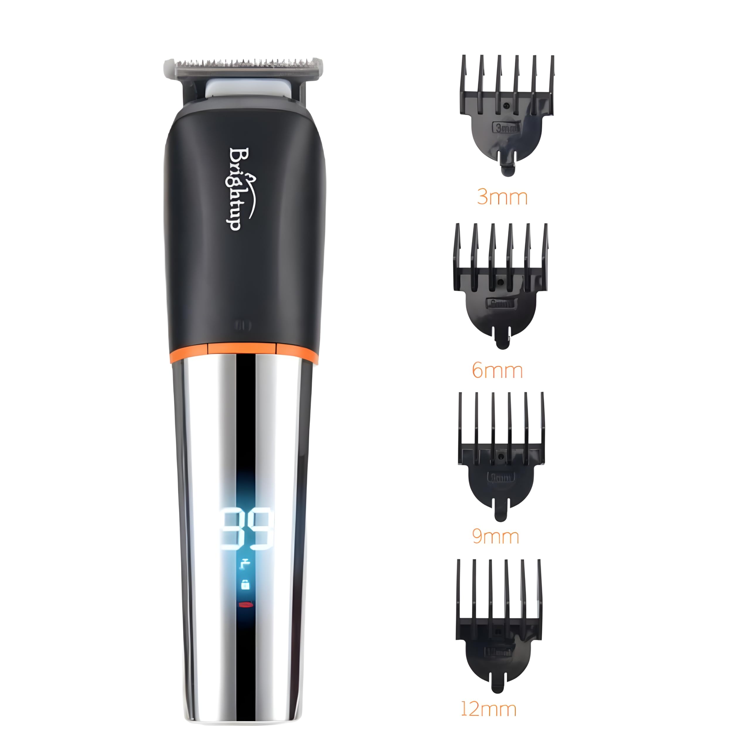 Brightup Battery Powered Skin Protect Beard Trimmer for Men, Cordless Rechargeable with USB Charging, Professional Hair Clipper 90 Min Working Time, Charging Indicator (Black, 2615)