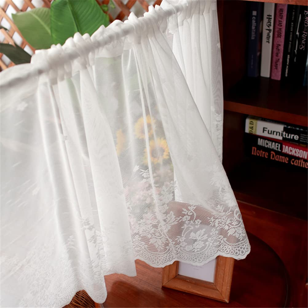 Tende corte, tende a mantovane, tenda corta in pizzo floreale con ricamo bianco, tenda romantica con asta a rete da caffè, piccola tenda for finestra da cucina e bagno(W x H 400x50cm)