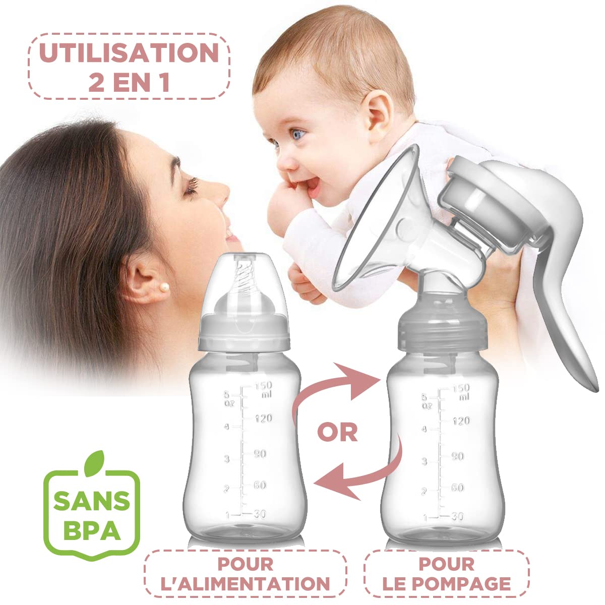 Tire Lait Manuel [Société Française] TireLait Facile À Utiliser - Design Sympa et Ergonomique (150mL) - Sans BPA - Manuel pour Les Essentiels de L'allaitement