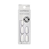 KISS imPRESS No Glue Mani 30 Pcs Press On Nails, Medium Coffin False Nails, Solid Pure White Stick On Extensions, Peel & Press Easy Apply, Hassle-Free Removal, Includes Manicure Stick, Prep Pad & File