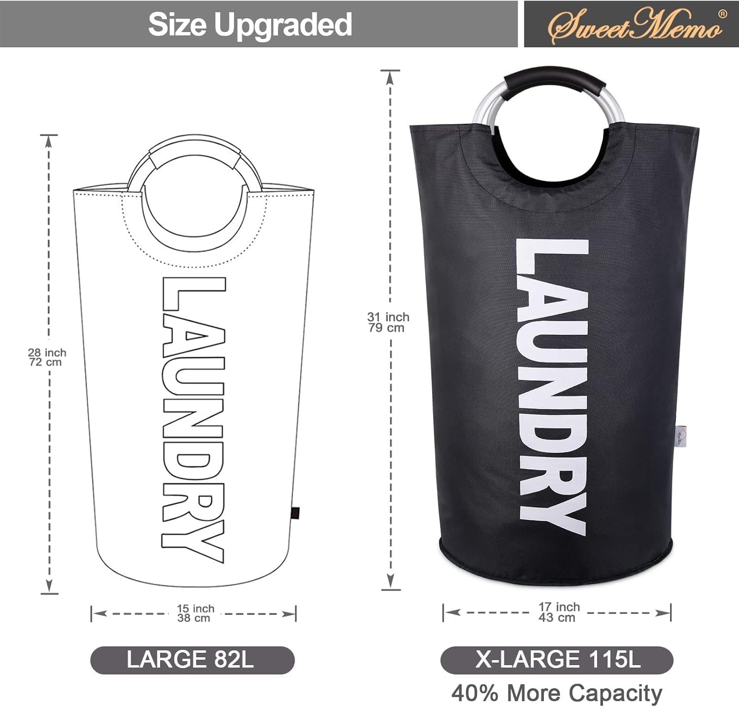 Large Laundry Basket Collapsible，Freestanding Clothes Hamper Bag with Handles – Tall Folding Dirty Laundry Bin，Sturdy Laundry Sorter for College Dorm，Laundry Room – 115L (Black)