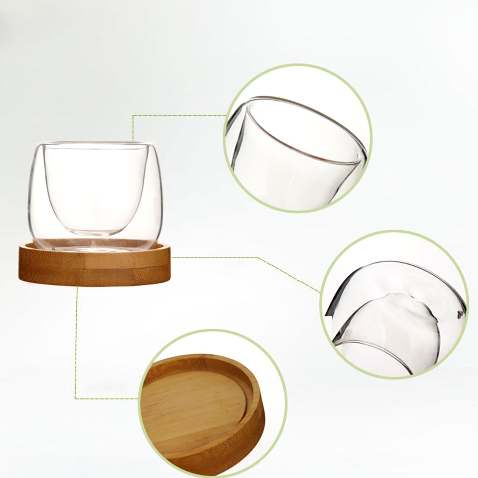 LOVIVER 6 Tazzine da caffè in Vetro a Doppia Parete, Circa 51-60 ml con sottobicchieri, Vetro borosilicato, Tazze per Bicchieri isolanti Trasparenti per tè, Cappuccino, Latte, caffè