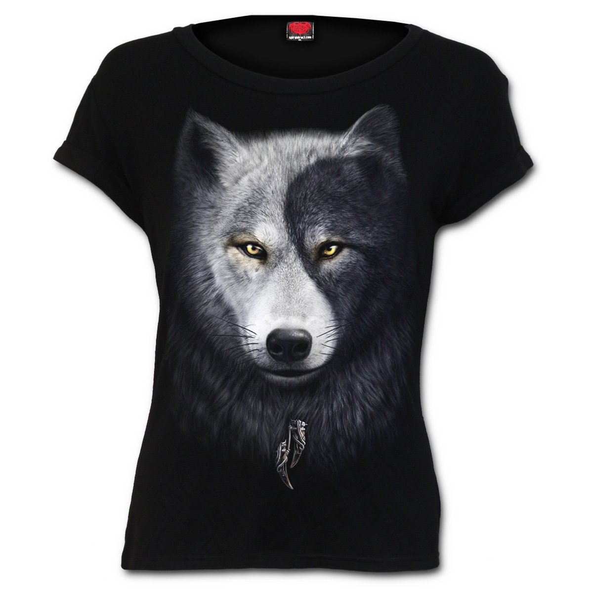 Spiral Direct Ladies Black Goth Wolf CHI Yin Yang T Shirt Top L 14