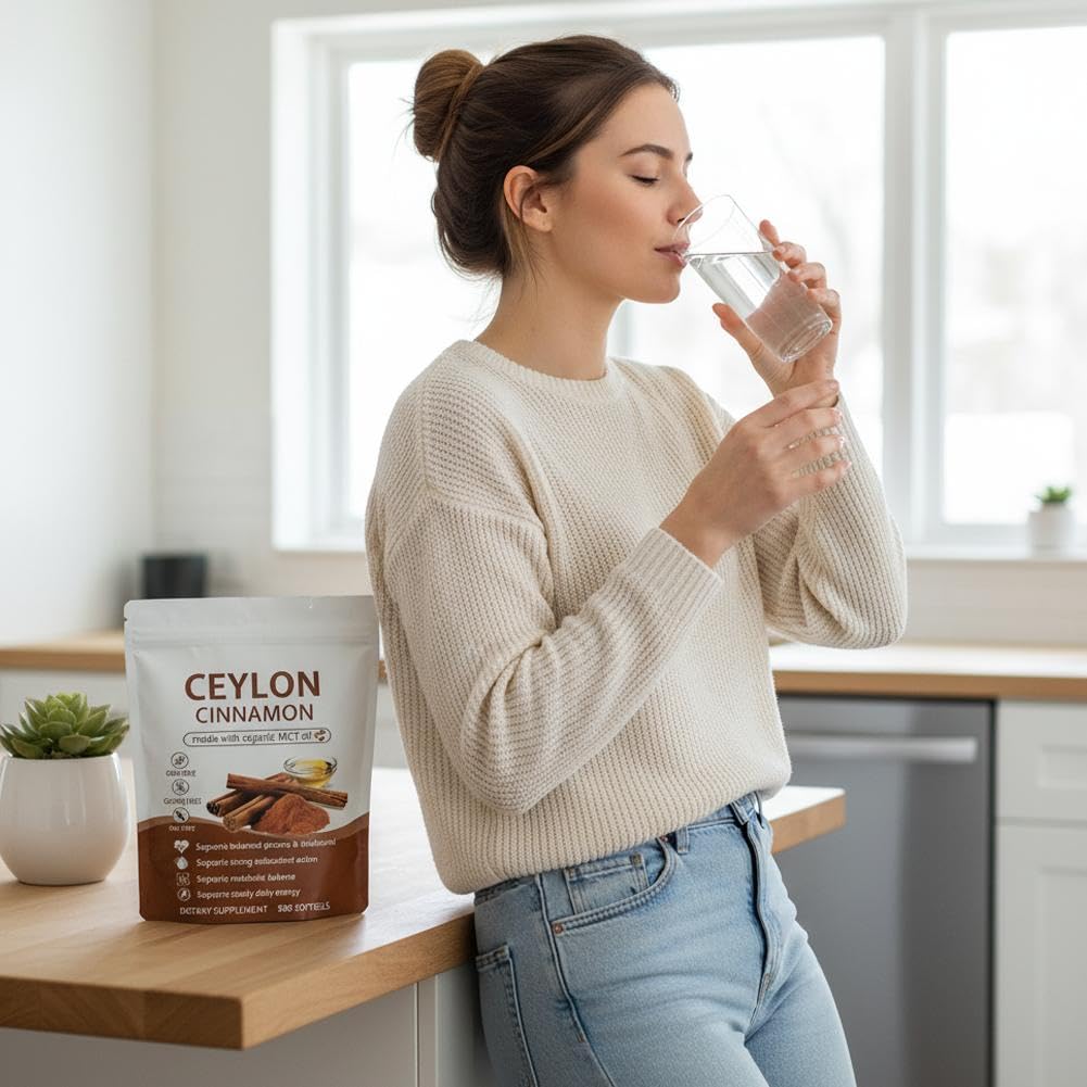Ceylon Cinnamon Capsules z olejem MCT, wysoka absorpcja, bez GMO, bezglutenowe, 300 kapsułek żelowych