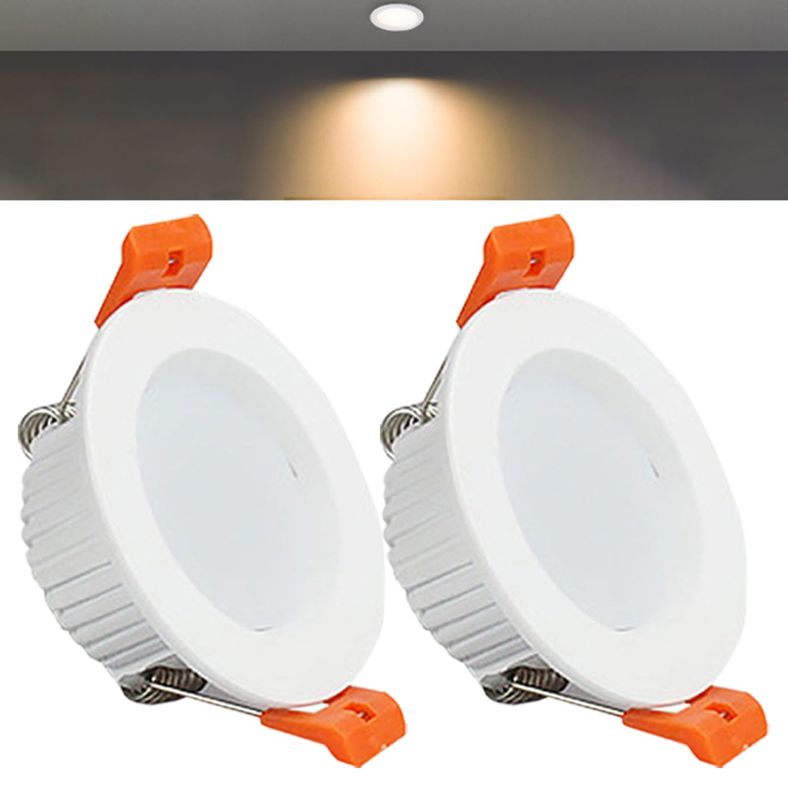 TTiiLoe 3W Round LED Recessed Ceiling Spotlights, 3000K Warm White Ultra Slim Panel Ceiling Light, Cut Φ50-55mm, AC110-240V Downlights for Hallway Stairwell Showroom, 2 Pack