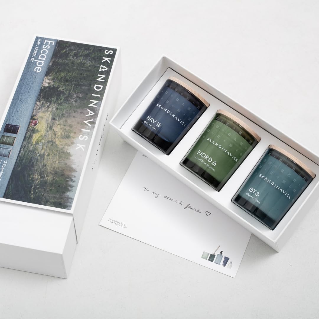 Skandinavisk Escape Giftset de 3 mini velas perfumadas. Fjord, ØY 'Island' y HAV 'Sea' Fórmula Vegana 3 x 65.2 g