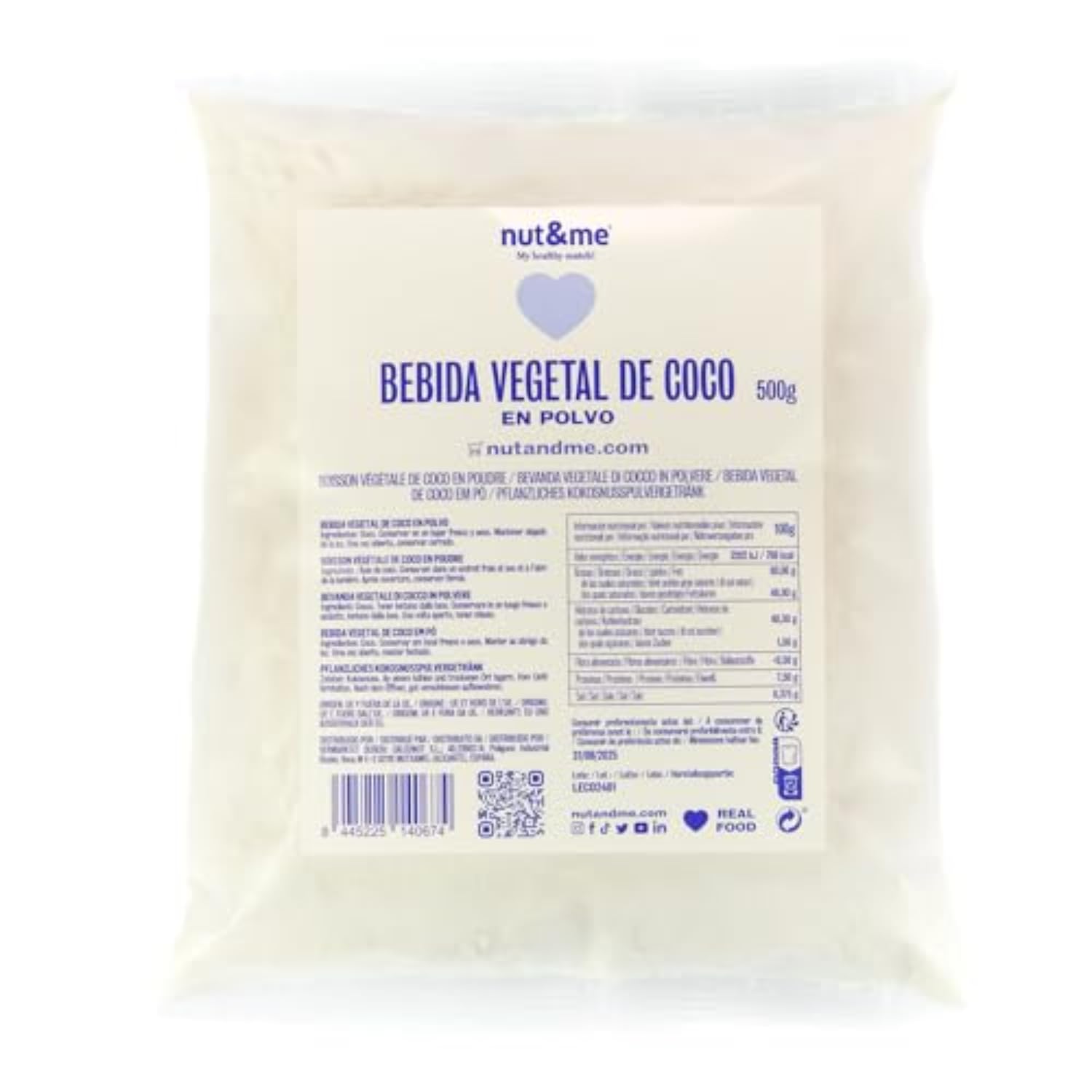 Leche de coco en polvo 500 gr | Sin lactosa | Sin gluten | Vegano | Sin OGM | Repostería | Vegano y vegetariano | Sin lactosa | Azúcares naturalmente presentes | Sin soja | Halal | Sin OGM |