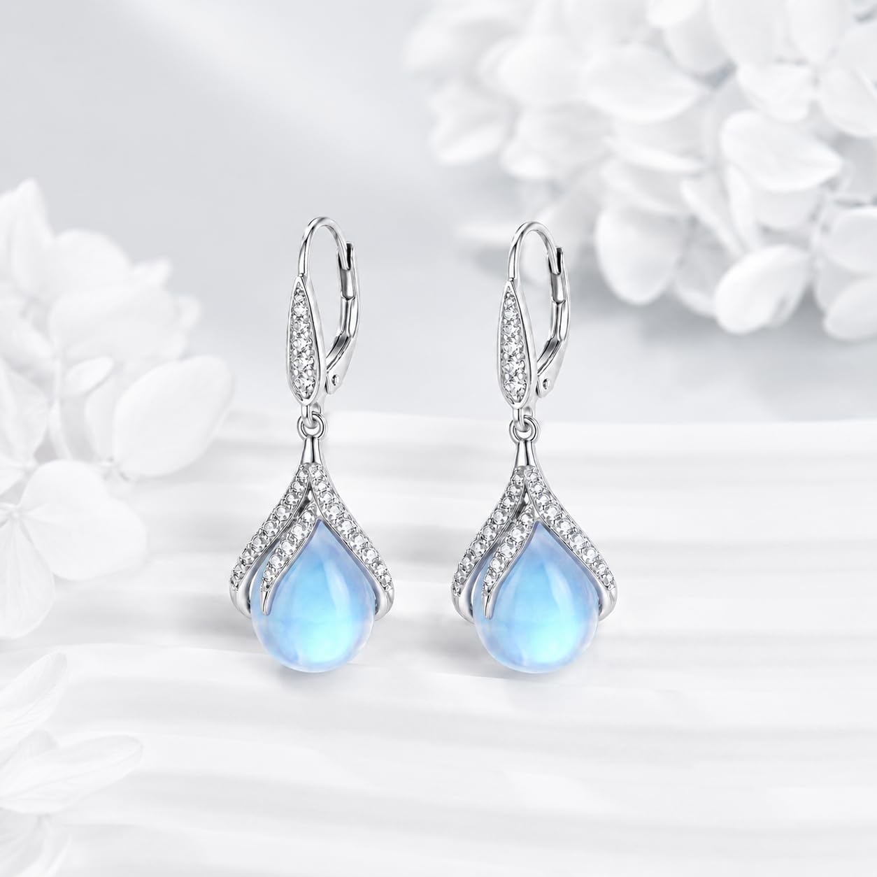 Mondstein Ohrringe für Damen Sterling Silber Ohrhänger Leverback Ohrringe Schmuck Geschenke für Frauen