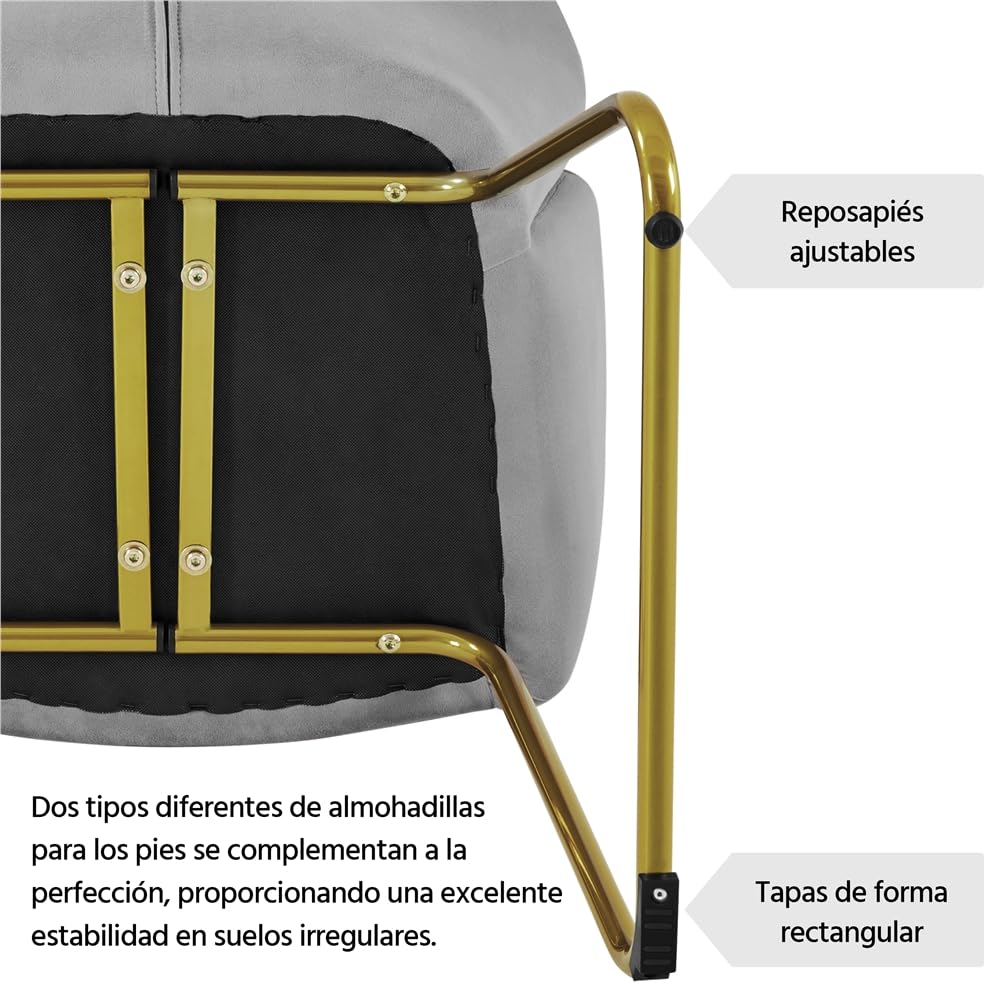 Yaheetech Silla de Comedor Moderno Tapizada Terciopelo con Apoyabrazos y Respaldo Ergonómico Gris