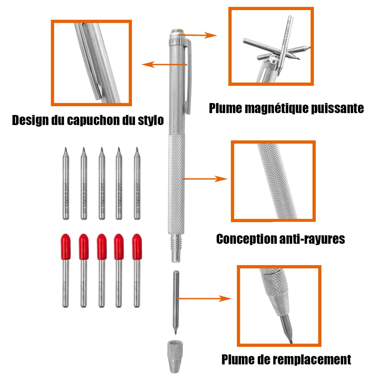 Treki 2 punte per tracciare in carburo di tungsteno punta da tracciare in metallo con 10 punte da tracciare di ricambio Scriber Tool Penna per incisione con magnete per metallo ceramica vetro legno