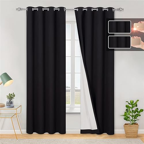 CAROMIO Cortinas 100% opacas de 54 pulgadas de largo, juego de 2 paneles de lino con textura, aislamiento térmico, cortinas opacas para dormitorio,
