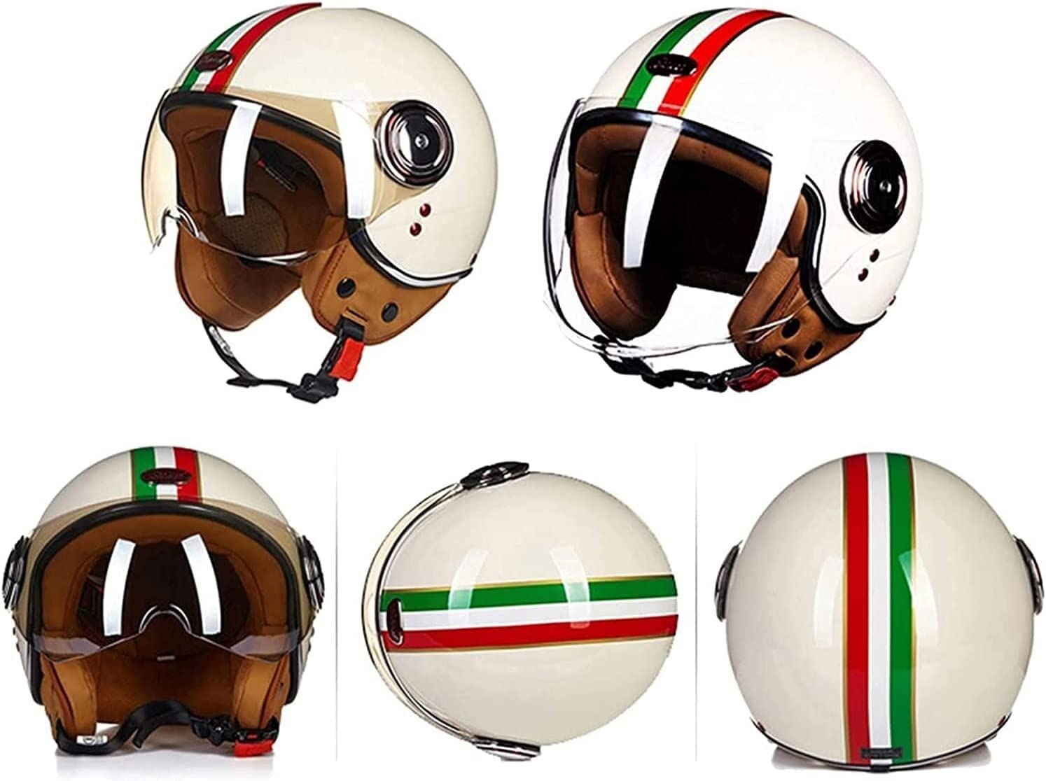 Retro kaski motocyklowe dla kobiet, mężczyzn, 3/4 otwarte kaski motocyklowe z klamrą szybkiego zwalniania DOT Approved Scooter Jet Helmet for Cruiser Chopper ATV (Color : E, Size : XL=59-60CM)