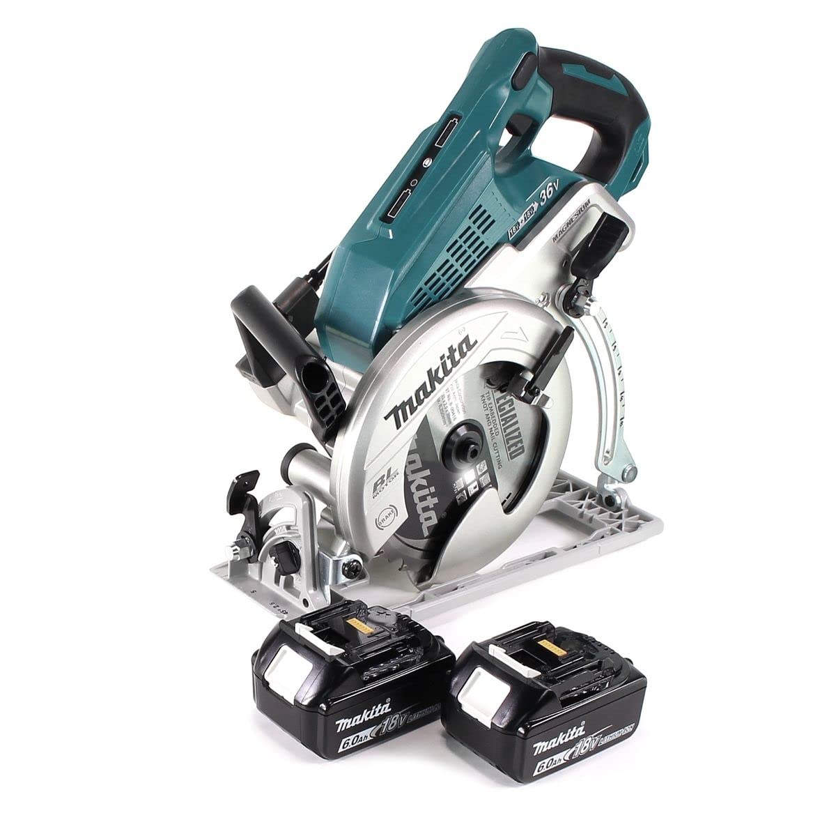 Makita DRS 780 G ręczna piła tarczowa 36 V (2 x 18 V) 185 mm bezszczotkowa + 2 x akumulator 6,0 Ah – bez ładowarki