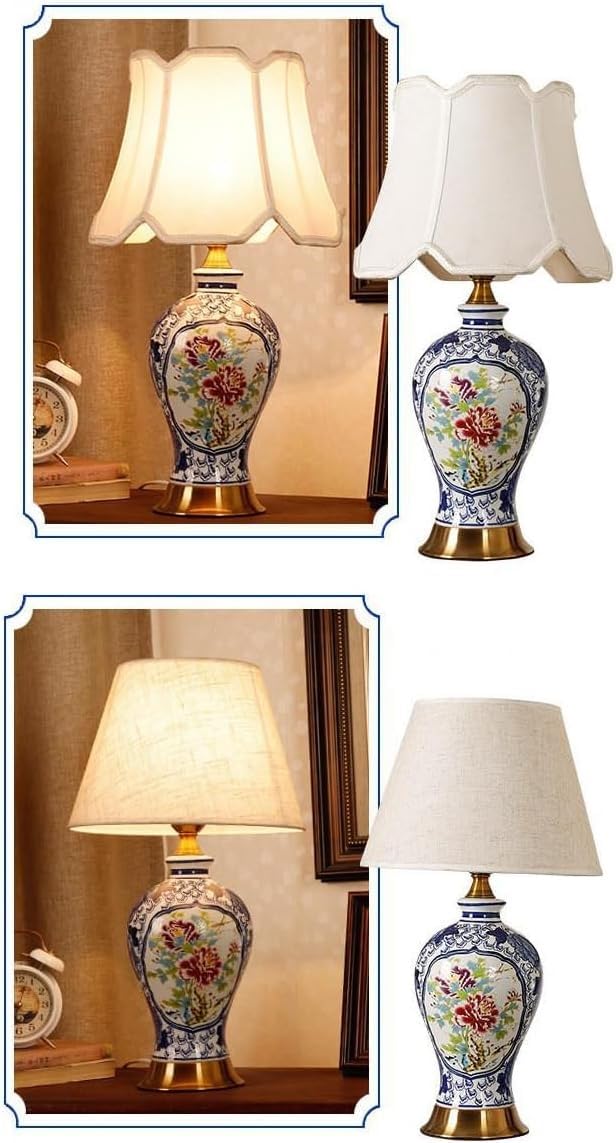 ZLKJHSHOP Porcelain Oriental Table Lamp Chinese Blue and White
