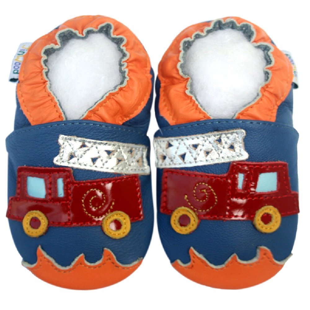 Rubber Sole Leather Baby Shoes boy Girl Infant Children Kid Toddler Crib Firetruck Rubber Sole Blue (6-12month, Blue)