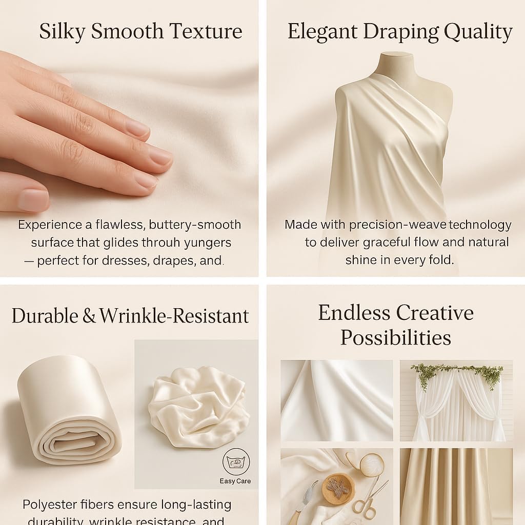 Satin Fabric 10 Yard Bridal Solid for Wedding Dress Fashion Crafts Costumes Decorations Silky Satin 44” - (10 Yard, Orange)