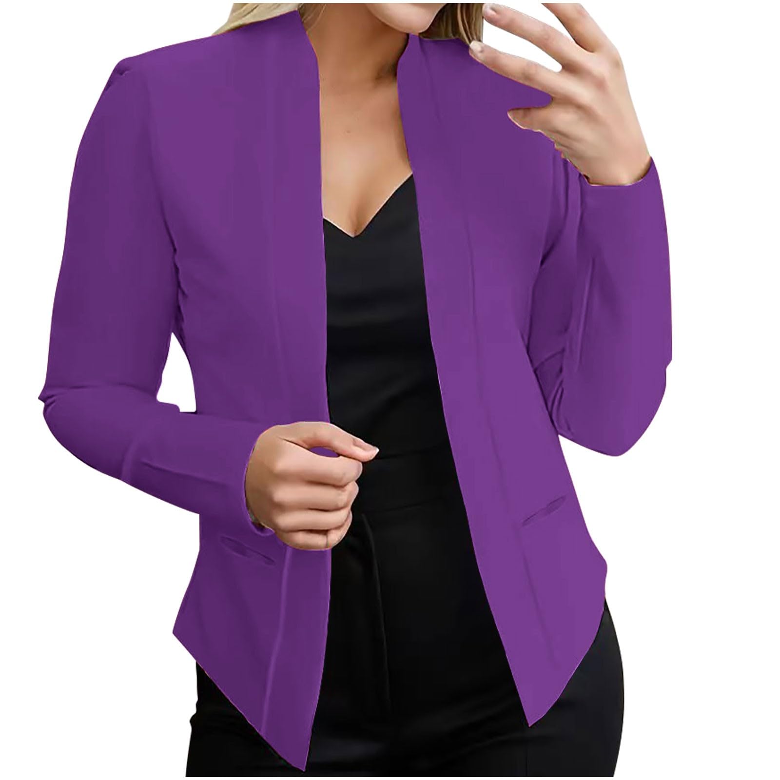 Womens Casual Open Front Blazer Jacket Long Sleeve Draped Suit Coat Lightweight Work Tops with Pockets
