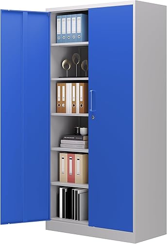 Miniatura 20 de Armario de almacenamiento de metal, armario de almacenamiento de garaje con puertas de bloqueo y estantes ajustables para garaje, hogar, oficina y